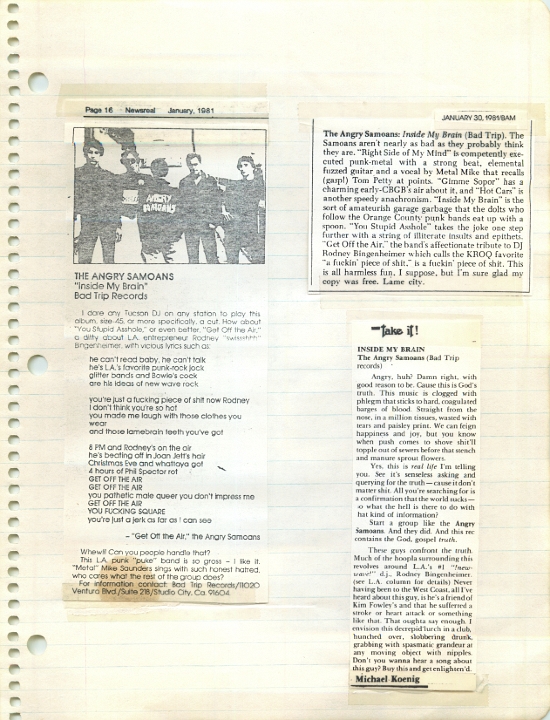 ANGRY SAMOANS Metal Mike Scrapbook 1980 – P.J. Galligan on Lead Guitar Page 26